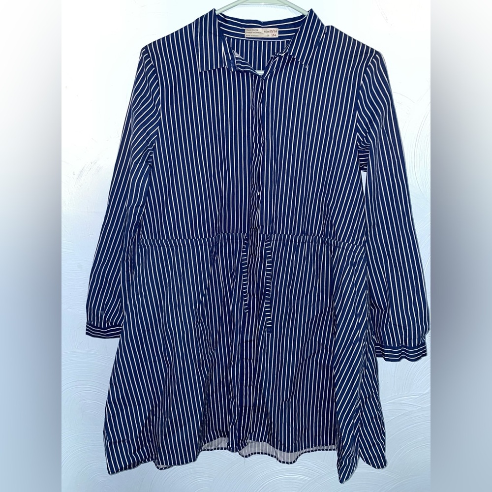 Girl’s 13-14 Years Zara Long Sleeve Blue/White Striped Dress